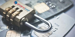 secure lock with a logo on top of credit cards